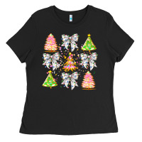 Black Christmas Trees And Bow Ladies Tee - CowhideDigitalArt