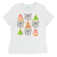 White Christmas Trees And Bow Ladies Tee - CowhideDigitalArt