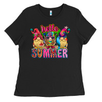 Black Hello summer Gnome Ladies Tee - CowhideDigitalArt