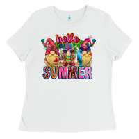 White Hello summer Gnome Ladies Tee - CowhideDigitalArt