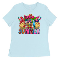 Baby Blue Hello summer Gnome Ladies Tee - CowhideDigitalArt