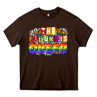 Chocolate Brown the future is queer Heavy Core Tee - FaDigitalArtStudio