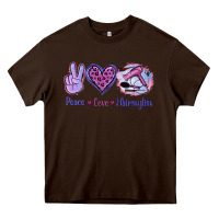 Chocolate Brown Peace Love Hairstylist Heavy Core Tee - Jasminsmagicworld