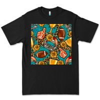 Black american football winner cup and helmet seamless pattern Premium Tee - BundleAndBundleShop