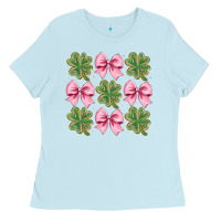 Baby Blue clover bow Ladies Tee - CowhideDigitalArt