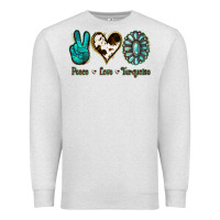 Oatmeal Heather Peace Love Turquoise Premium Sweatshirt - Jasminsmagicworld