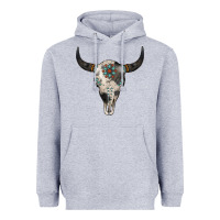 Heather Grey Cowhide Bull Skull Heavyweight Hoodie - Jasminsmagicworld