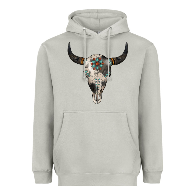 Cowhide Bull Skull Heavyweight Hoodie by Jasminsmagicworld | Teevron