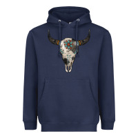 Navy Cowhide Bull Skull Heavyweight Hoodie - Jasminsmagicworld