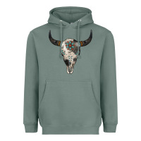 Sage Cowhide Bull Skull Heavyweight Hoodie - Jasminsmagicworld