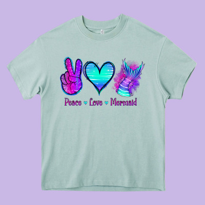 Peace Love Mermaid Heavy Core Tee Designed By Jasminsmagicworld