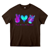 Chocolate Brown Peace Love Mermaid Heavy Core Tee - Jasminsmagicworld