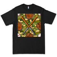 Black baseball bat and gloves with camouflage seamless pattern Premium Tee - BundleAndBundleShop