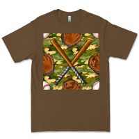 Cacao baseball bat and gloves with camouflage seamless pattern Premium Tee - BundleAndBundleShop