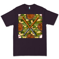 Plum baseball bat and gloves with camouflage seamless pattern Premium Tee - BundleAndBundleShop