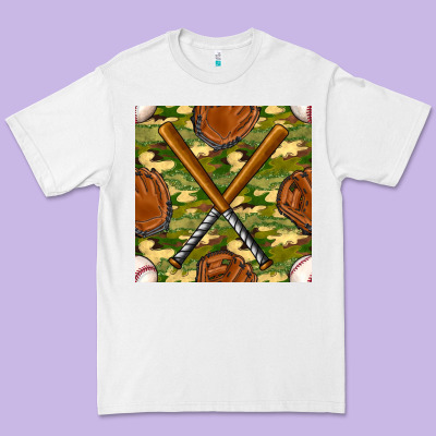 Baseball Bat And Gloves With Camouflage Seamless Pattern Premium Tee Designed By Bundleandbundleshop