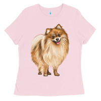 Bubblegum Pink Pomeranian Dog Illustrations Ladies Tee - LillyAllenDesigns