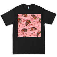 Black valentines day strawberries in cream seamless pattern Premium Tee - BundleAndBundleShop