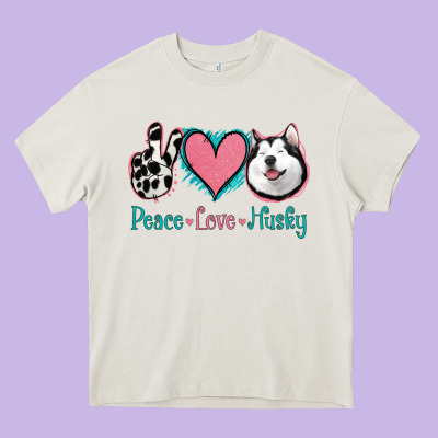 Peace Love Husky Heavy Core Tee Designed By Jasminsmagicworld
