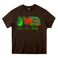 Chocolate Brown Peace Love Frogs Heavy Core Tee - Jasminsmagicworld