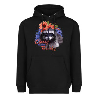 Black Classy But A Little Thrashy Racoon With Flowers Heavyweight Hoodie - Jasminsmagicworld