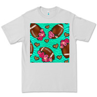 Dove Grey american football roses and hearts seamless pattern Premium Tee - BundleAndBundleShop