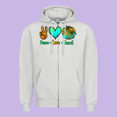 Peace Love Beach Zipper Hoodie Designed By Jasminsmagicworld