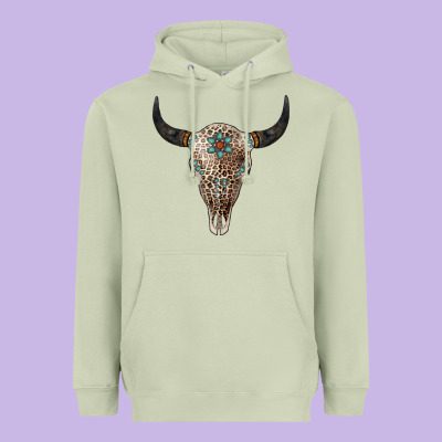 Leopard Bull Skull Heavyweight Hoodie Designed By Jasminsmagicworld