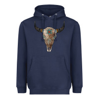 Navy Leopard Bull Skull Heavyweight Hoodie - Jasminsmagicworld