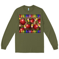 Army Green Crayons And Apples Long Sleeve Tee - LillyAllenDesigns