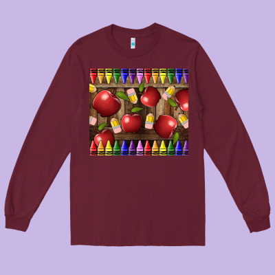 Crayons And Apples Long Sleeve Tee Designed By Lillyallendesigns