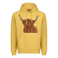 Antique Gold highland cow Premium Hoodie - RanaPortraitStore