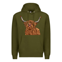 Army Green highland cow Premium Hoodie - RanaPortraitStore