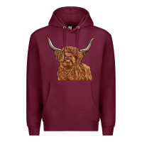 Burgundy highland cow Premium Hoodie - RanaPortraitStore