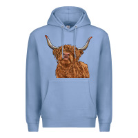 Colony Blue highland cow Premium Hoodie - RanaPortraitStore