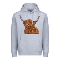 Heather Grey highland cow Premium Hoodie - RanaPortraitStore
