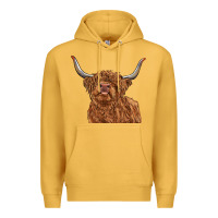 Mustard highland cow Premium Hoodie - RanaPortraitStore
