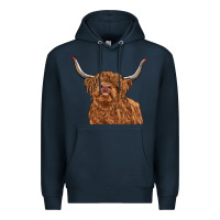 Navy highland cow Premium Hoodie - RanaPortraitStore