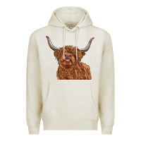 Oatmeal Heather highland cow Premium Hoodie - RanaPortraitStore