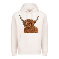 Pale Pink highland cow Premium Hoodie - RanaPortraitStore