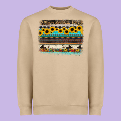 Sunflower Aztec Serape Cowhide Background Heavyweight Sweatshirt Designed By Ranaportraitstore