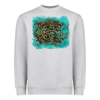 Heather Grey leopard turquoise Heavyweight Sweatshirt - RanaPortraitStore