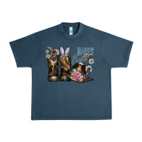 Midnight Navy Happy Easter Urban Heavy Tee - CowhideDigitalArt