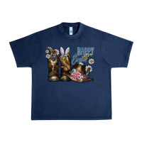 Navy Happy Easter Urban Heavy Tee - CowhideDigitalArt
