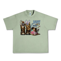 Oil Green Happy Easter Urban Heavy Tee - CowhideDigitalArt