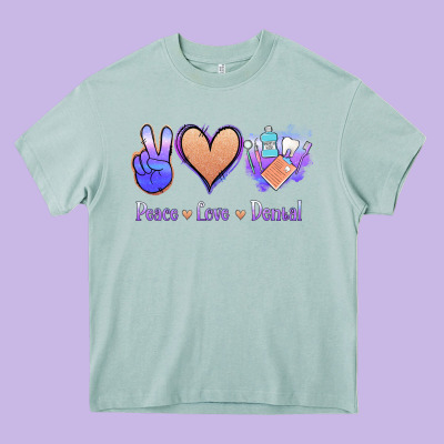 Peace Love Dental Heavy Core Tee Designed By Jasminsmagicworld