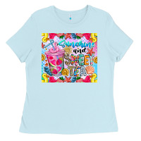 Baby Blue summer vibes with sweet tea Ladies Tee - CowhideDigitalArt
