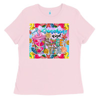 Bubblegum Pink summer vibes with sweet tea Ladies Tee - CowhideDigitalArt
