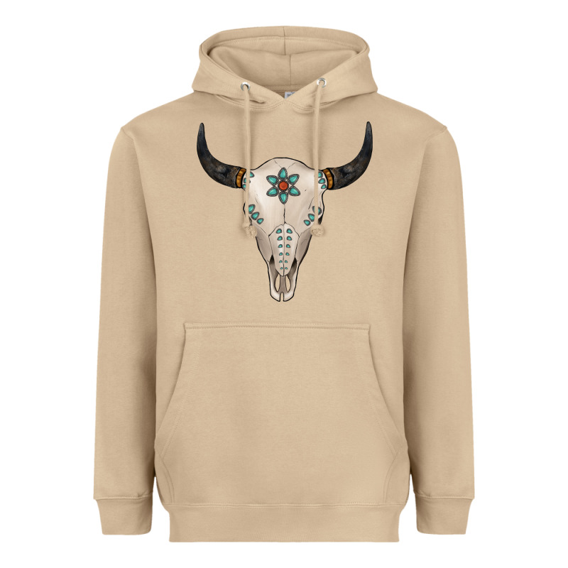 Turquoise Bull Skull Heavyweight Hoodie by Jasminsmagicworld | Teevron