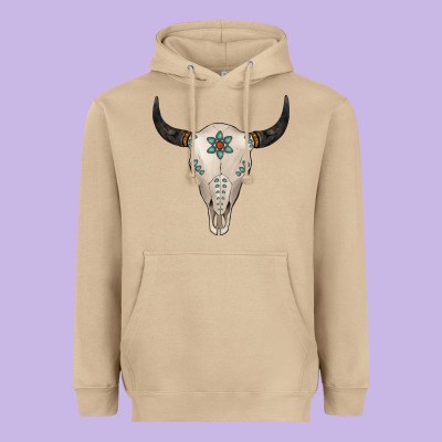 Turquoise Bull Skull Heavyweight Hoodie Designed By Jasminsmagicworld